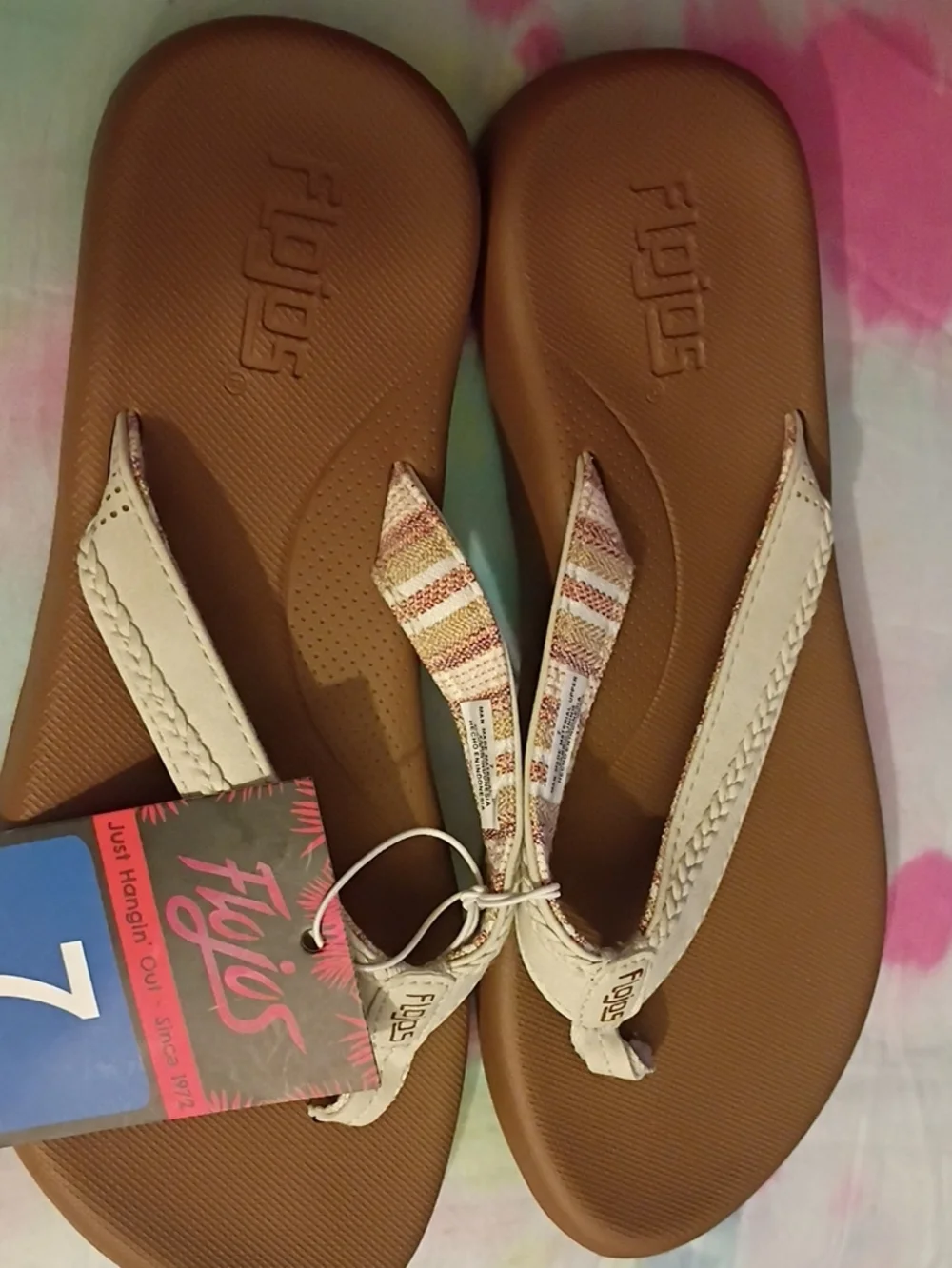 Flojos Brown Footbed Sandals with Cream Braided Straps